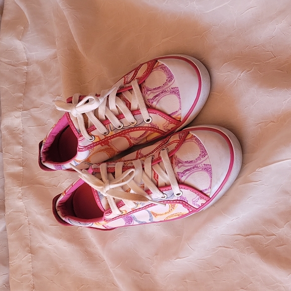 Coach Shoes Coach Barrett Multicolor Rainbow Pink Canvas Sneakers